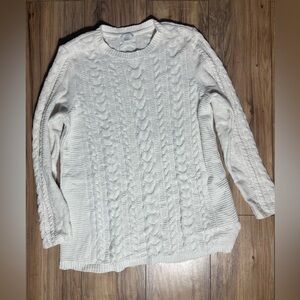 J Jill White Chenille Cable Knit Pullover Crew Neck Mid Length Sweater medium